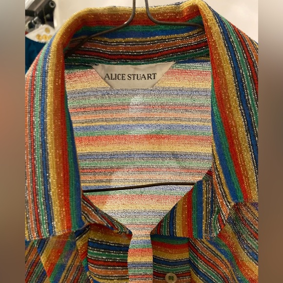 VTG Sparkling Rainbow Long Sleeve Button Women’s Sm Alice Stewart Dressy Blouse - Picture 10 of 10